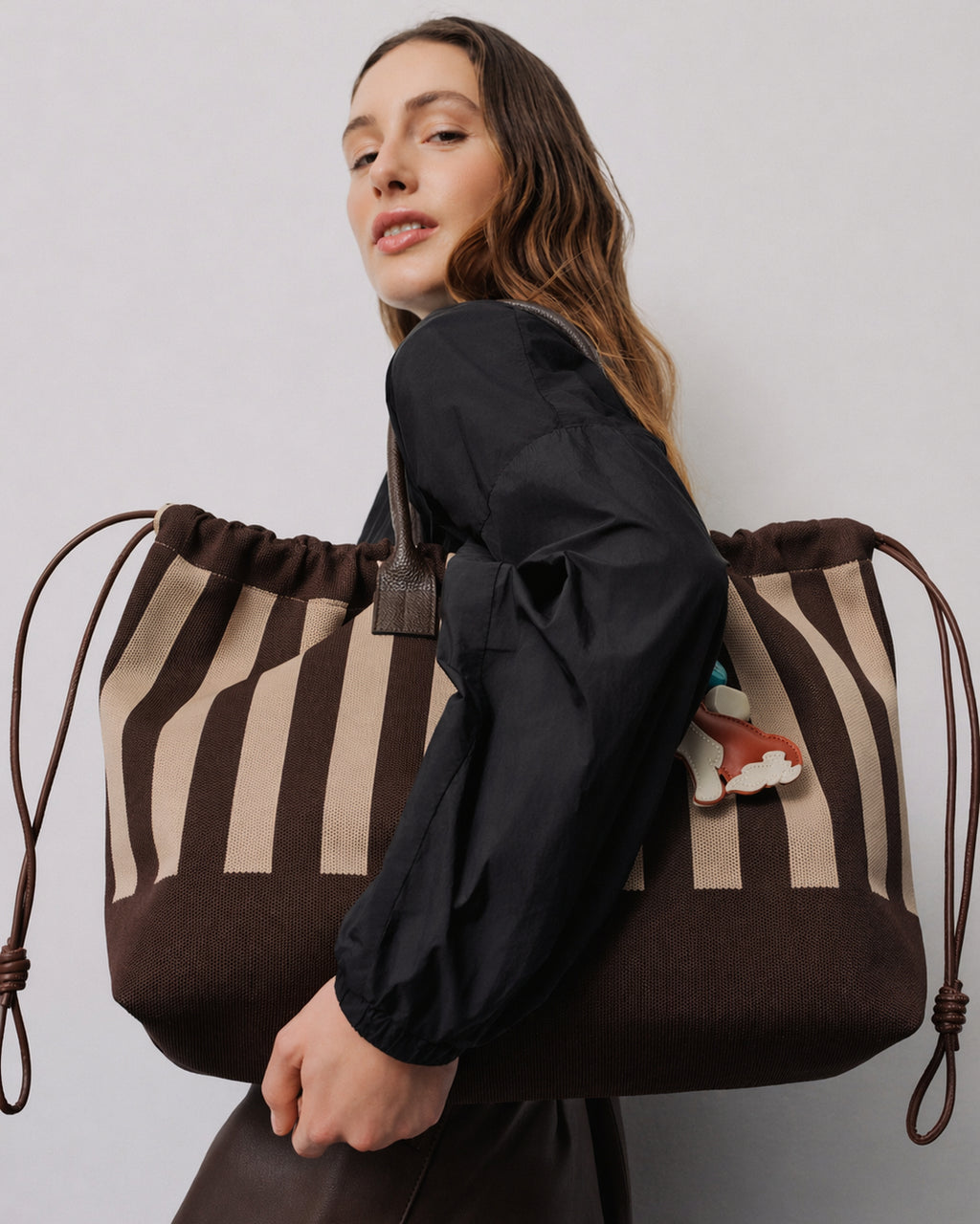 Large Striped Knit Shoulder Bag