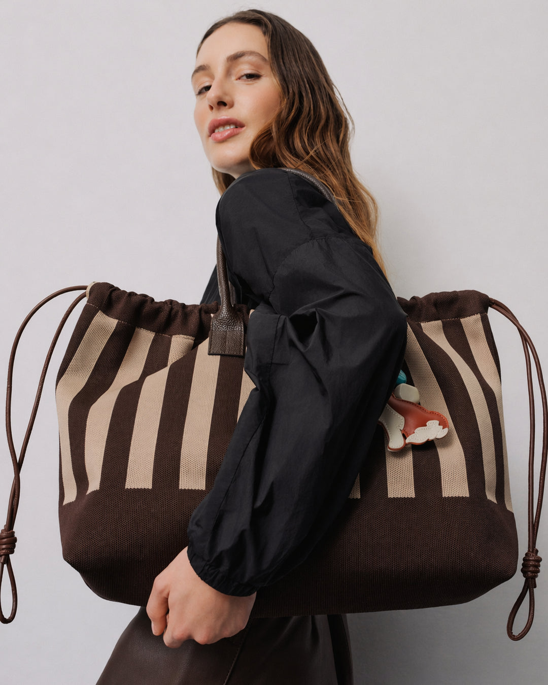 Large Striped Knit Shoulder Bag